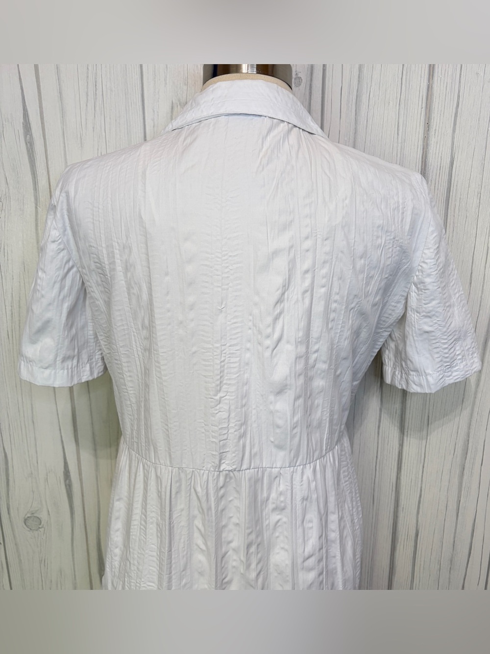 STRADIVARIUS Tiered Short-Sleeve Midi Shirt Dress in White, Medium - Picture 6 of 9